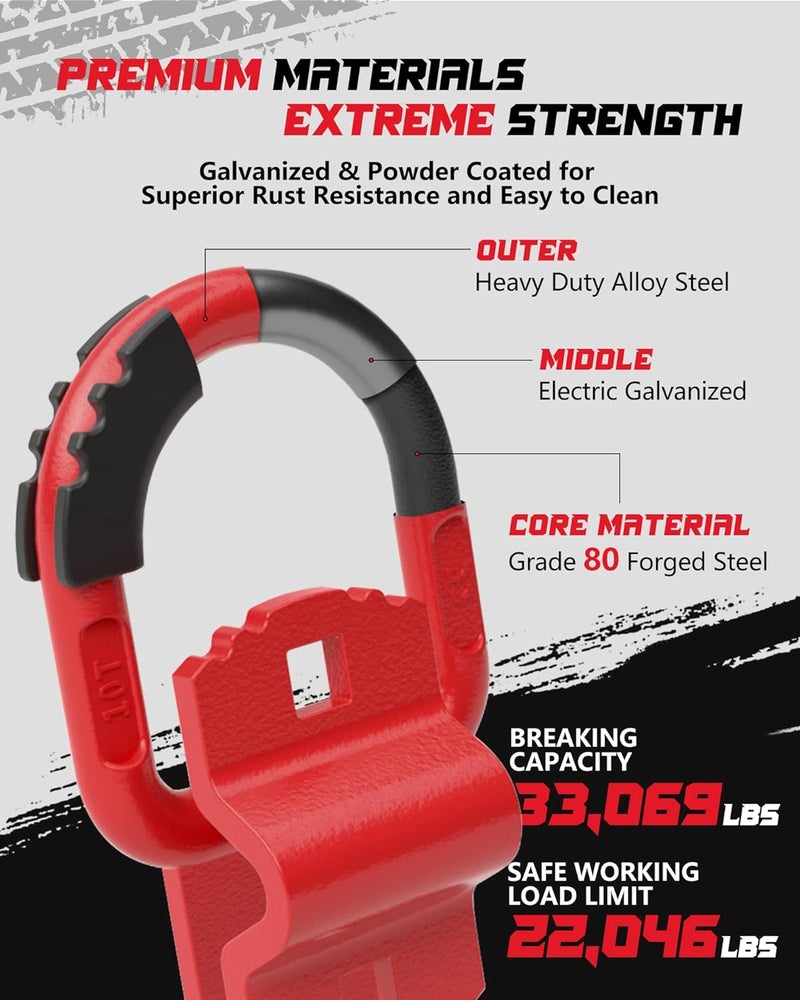 AMBULL D-Ring Tie Down Anchors with Rubber Isolators, 4 Pack Heavy Duty 10 Ton Capacity Carbon Steel, Bolt-On with Mounting Hardware, Zinc & Powder Coated for Trailer, Truck, Pickup, Garage-Red - Image 5